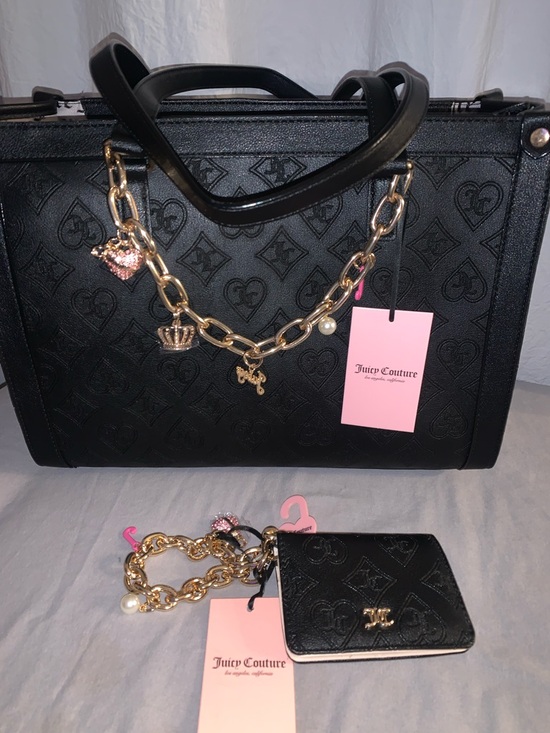 Juicy Couture Handbags - 🆕-Juicy Couture LIQUORICE Embossed Tote & Gold Charm WRISTLET Set
